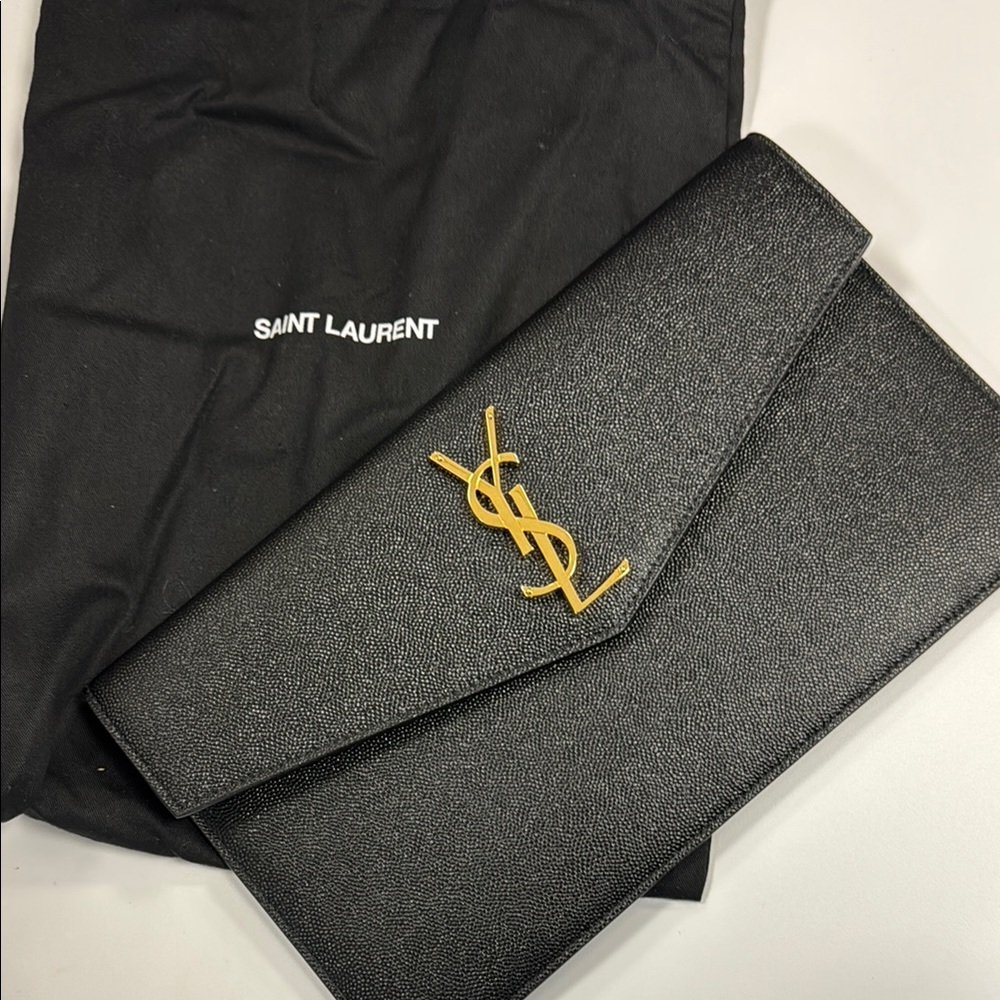 Saint Laurent Black Clutch with Gold Logo